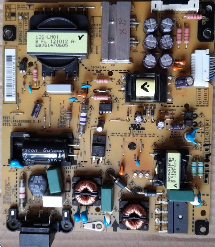 LG 42LA644V - ZA. (PSU): EAX64908001 (1.9)  REV1.0 Main: EAX64797003 (1.2) T-CON: 6870C-0444A, LC470DUE-SFR1 LED driver: 3PHCC20006C-H PCLF-D202 C REV0.3 6917L-0119C